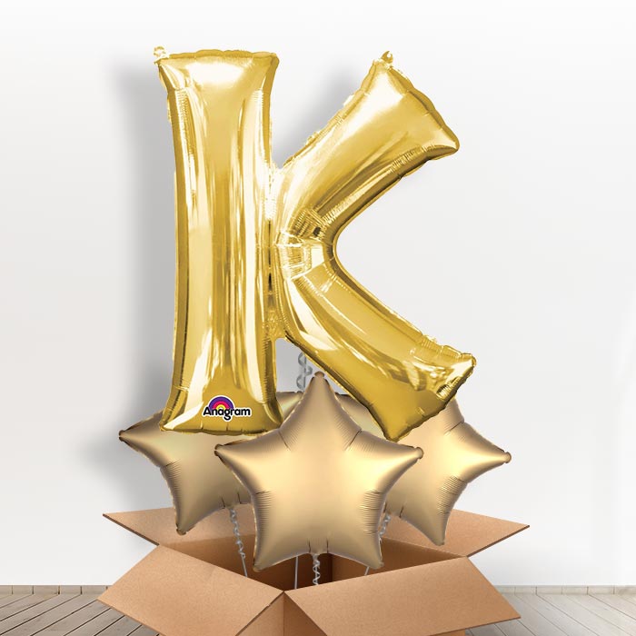 Personalised K Helium Balloon in a Box - Gold - Giant Letter | Party Save Smile