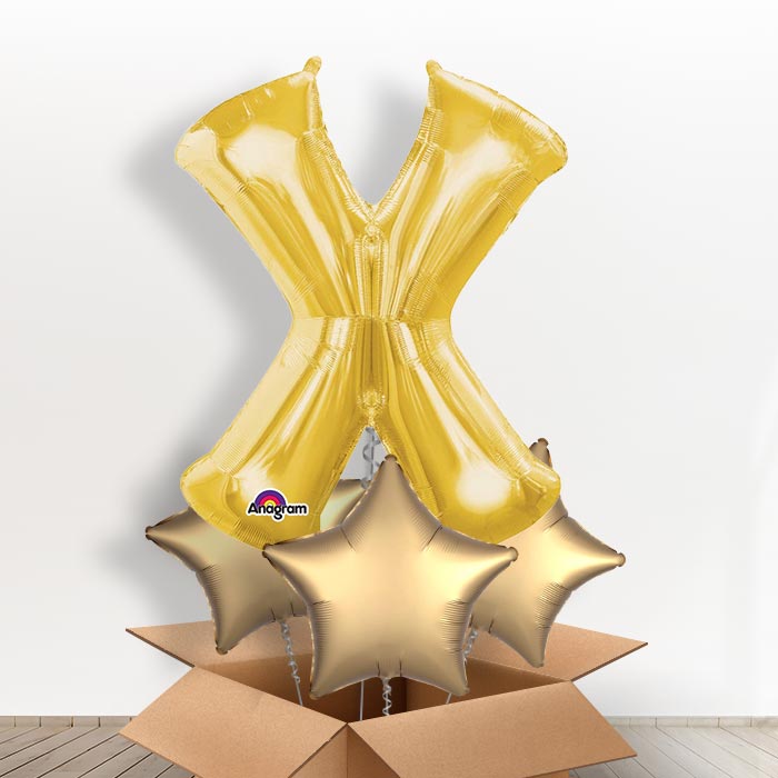 Personalised X Helium Balloon in a Box - Gold - Giant Letter | Party Save Smile
