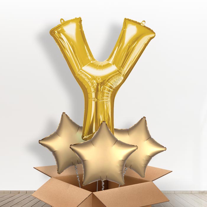 Personalised Letter Y Helium Balloon in a Box - Gold - Giant Letter | Party Save Smile