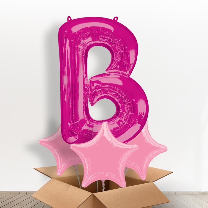 Personalised Helium Balloon Letter B in a Box- Pink - Giant Letter and 3 Balloons | Party Save Smile