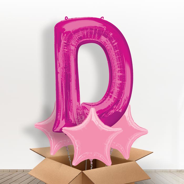 Personalised D Helium Balloon in a Box - Pink - Giant Letter and 3 Balloons | Party Save Smile