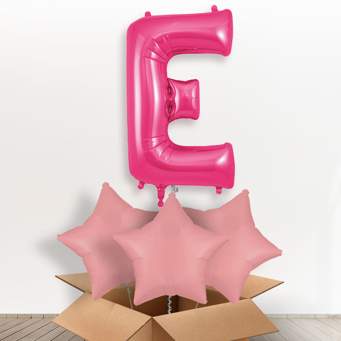 Personalised Letter E Helium Balloon in a Box - Pink - Giant Letter and 3 Balloons | Party Save Smile
