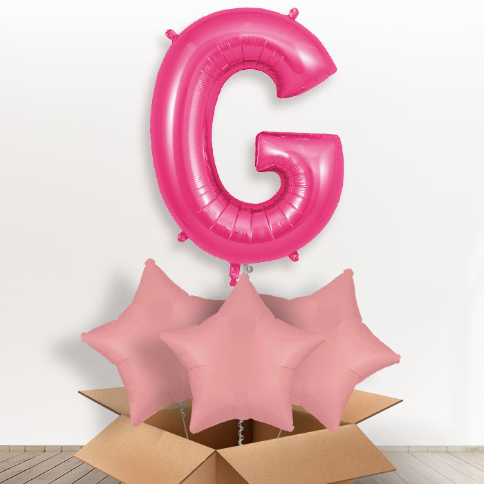 Personalised Letter G Helium Balloon in a Box - Pink - Giant Letter and 3 Balloons | Party Save Smile