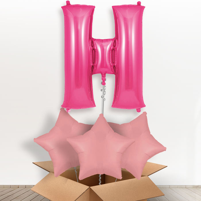 Personalised Letter H Helium Balloon in a Box - Pink - Giant Letter and 3 Balloons | Party Save Smile