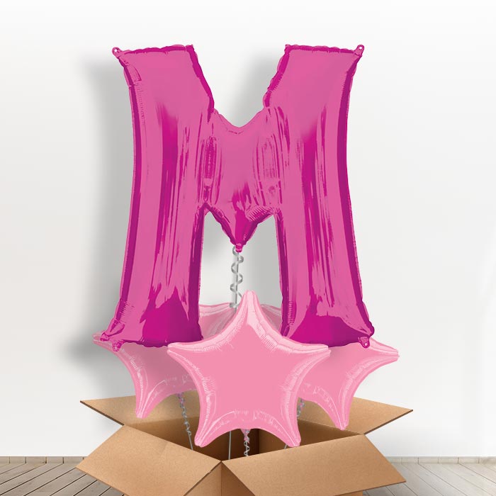 Personalised Letter M Helium Balloon in a Box - Pink - Giant Letter and 3 Balloons | Party Save Smile