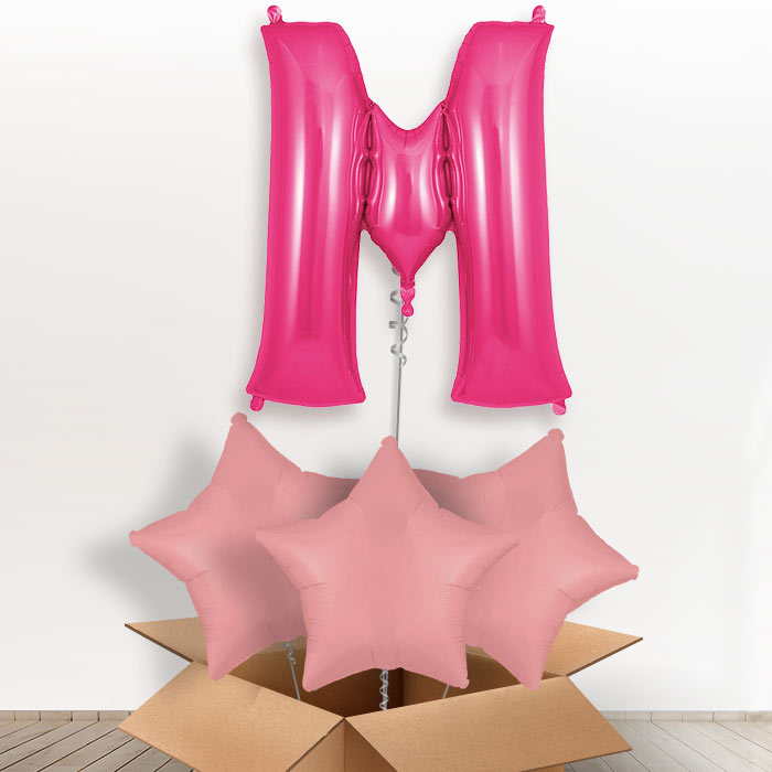 Personalised Letter M Helium Balloon in a Box - Pink - Giant Letter and 3 Balloons | Party Save Smile