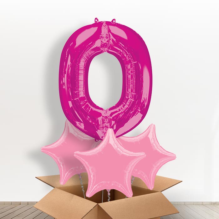 Personalised O Helium Balloon in a Box - Pink - Giant Letter and 3 Balloons | Party Save Smile