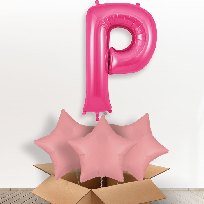 Personalised P Helium Balloon in a Box - Pink - Giant Letter and 3 Balloons | Party Save Smile