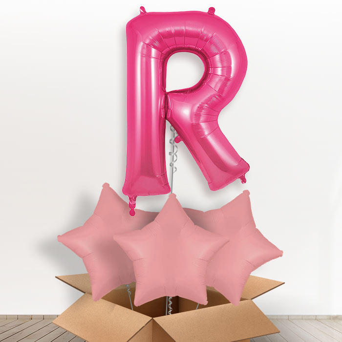 Personalised Letter R Helium Balloon in a Box - Pink - Giant Letter and 3 Balloons | Party Save Smile