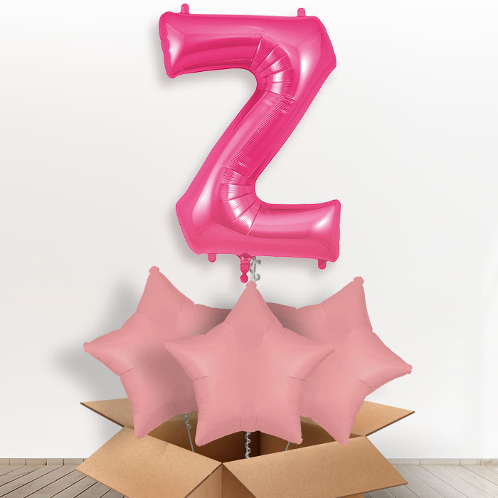 Personalised Letter Z Helium Balloon in a Box - Pink - Giant Letter and 3 Balloons | Party Save Smile