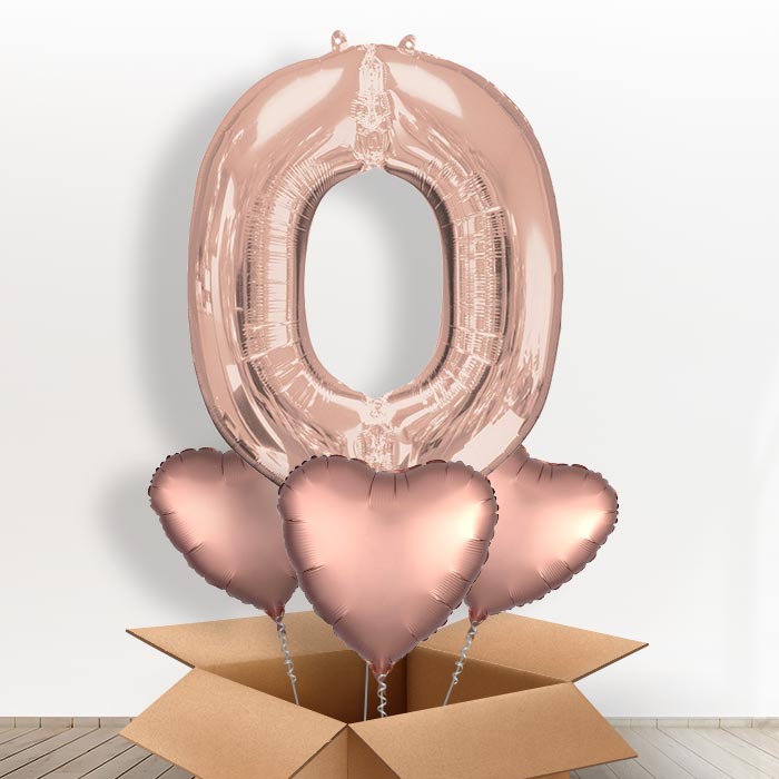 Personalised O Helium Balloon in a Box - Rose Gold - Giant Letter and 3 Balloons | Party Save Smile