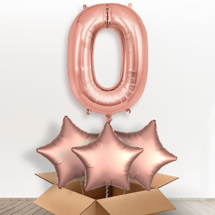 Personalised O Helium Balloon in a Box - Rose Gold - Giant Letter and 3 Balloons | Party Save Smile