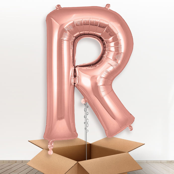 Personalised R Helium Balloon in a Box - Rose Gold - Giant Letter | Party Save Smile