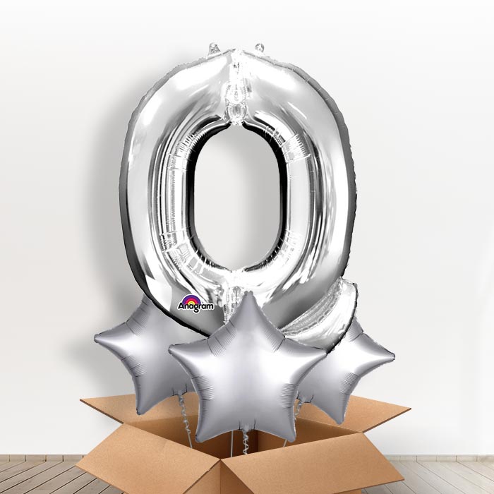 Personalised Letter Q Helium Balloon in a Box - Silver - Giant Letter and 3 Balloons | Party Save Smile