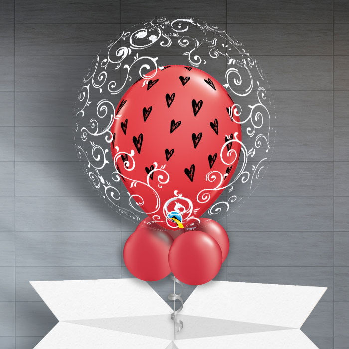 Personalisable Hearts Balloon with Filigree - Bubble Balloon | Party Save Smile