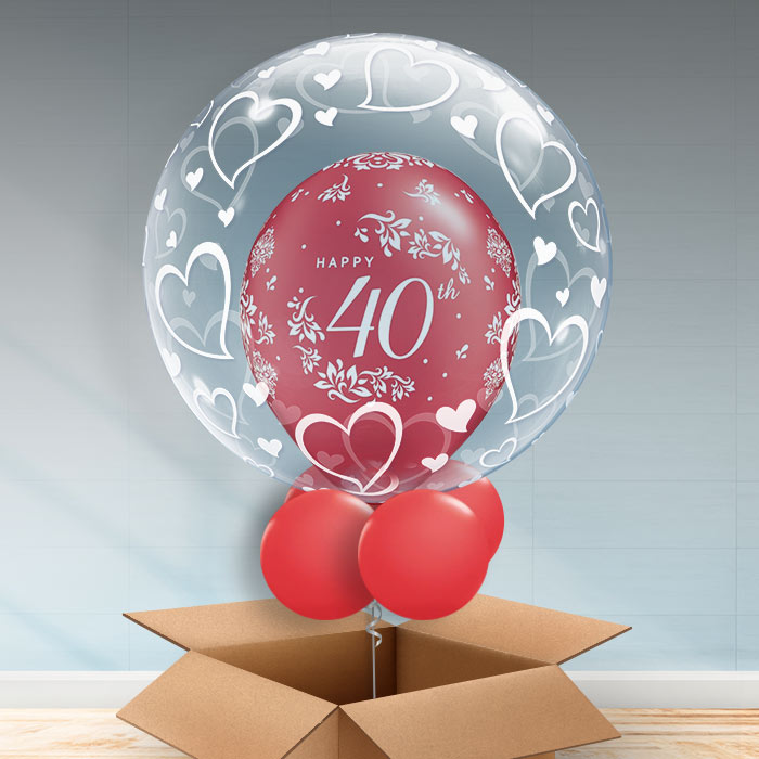Personalisable Anniversary Balloons - 40th Hearts - Bubble Balloon | Party Save Smile