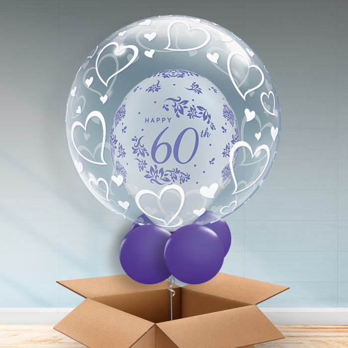 Personalisable Anniversary Balloons - 60th Hearts - Bubble Balloon | Party Save Smile