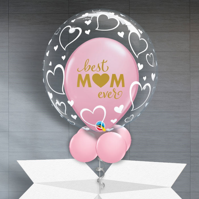 Personalisable Best Mum Ever Balloon - Hearts - Bubble Balloon | Party Save Smile