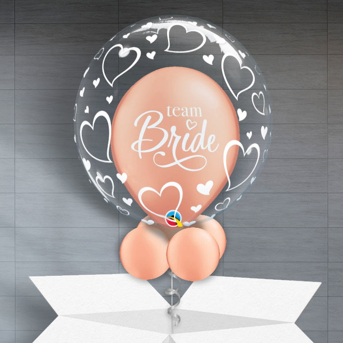Personalisable Team Bride Balloons - Rose Gold Heart - Bubble Balloon | Party Save Smile