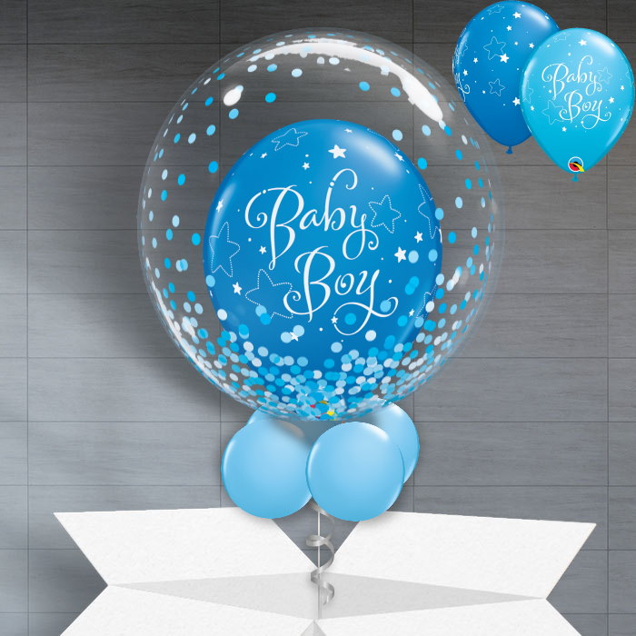 Personalisable Baby Boy Balloons - Blue Dot - Bubble Balloon | Party Save Smile