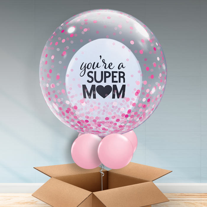 Personalisable Super Mum Bubble Balloon Pink Dots - Bubble Balloon | Party Save Smile
