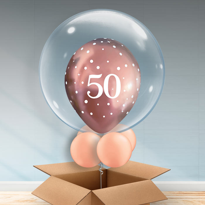 Personalisable 50th Balloons - Rose Gold Pearl - Bubble Balloon | Party Save Smile