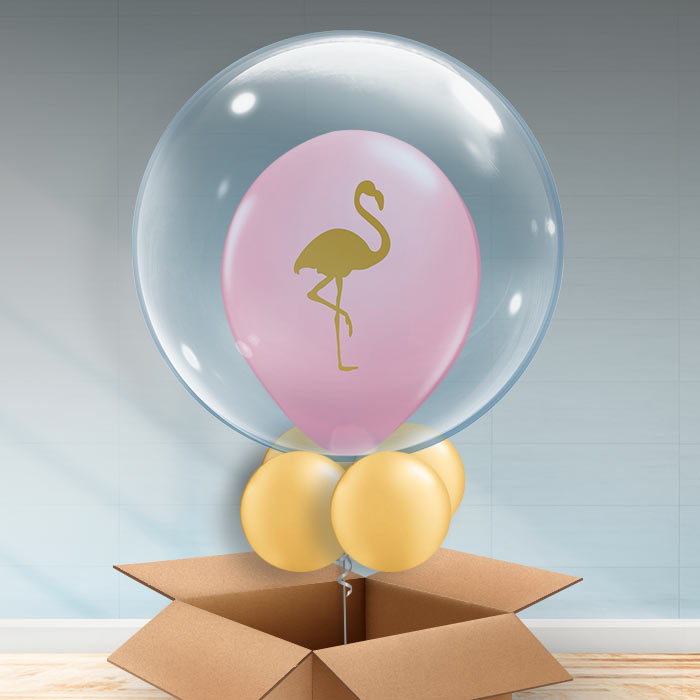 Personalisable Flamingo Bubble Balloon - Clear - Bubble Balloon | Party Save Smile