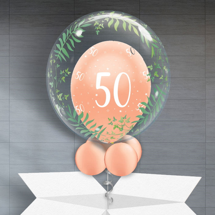 Personalisable 50th Balloons - Rose Gold Greenery - Bubble Balloon | Party Save Smile