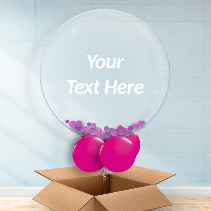 Personalisable Hot Pink Confetti Helium Balloons - Bubble Balloon with Confetti | Party Save Smile