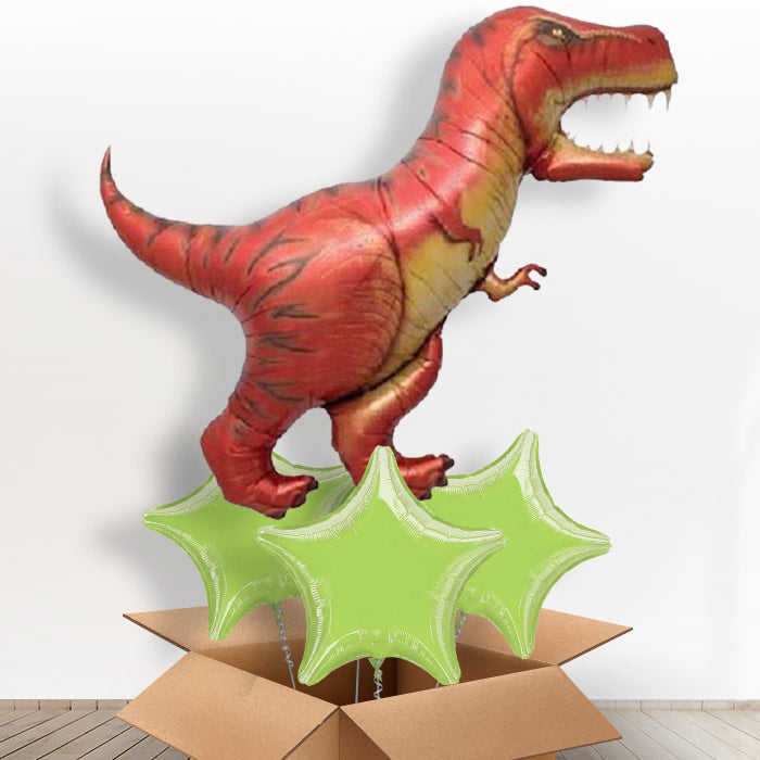 Red Helium Balloon Dinosaur T-Rex in a Box - With 3 Plain Balloons | Party Save Smile