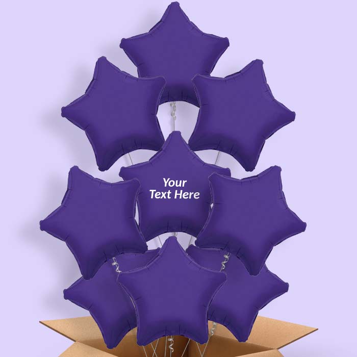 Personalised Purple Star Helium Balloons in a Box - 9 Balloon | Party Save Smile
