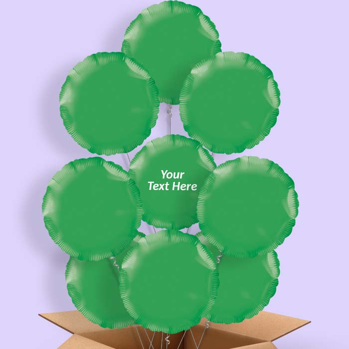 Personalised Dark Green Helium Balloons in a Box - Circle - 9 Balloon | Party Save Smile