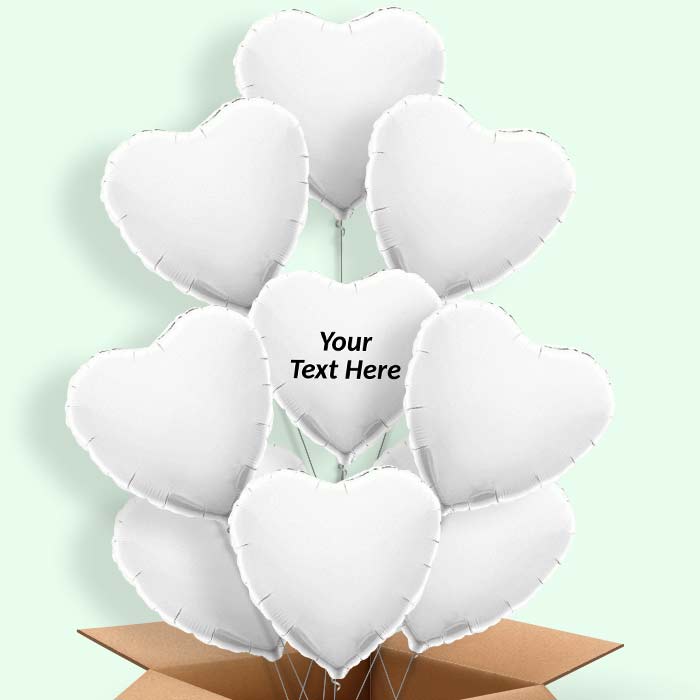 Personalised Heart Helium Balloons in a Box - White - 9 Balloon | Party Save Smile