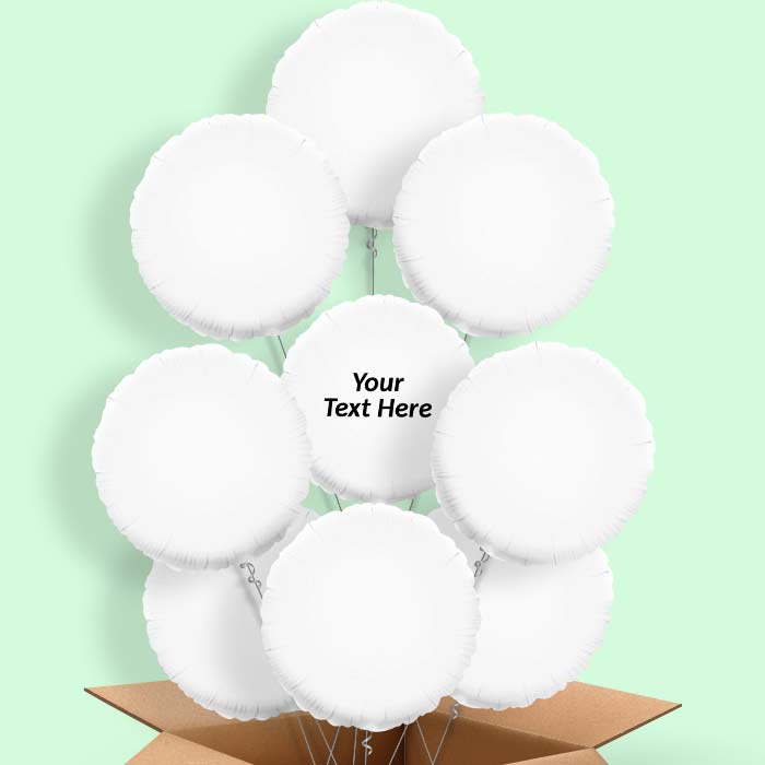 Personalised Foil Helium Balloons in a Box - White Circle - 9 Balloon | Party Save Smile