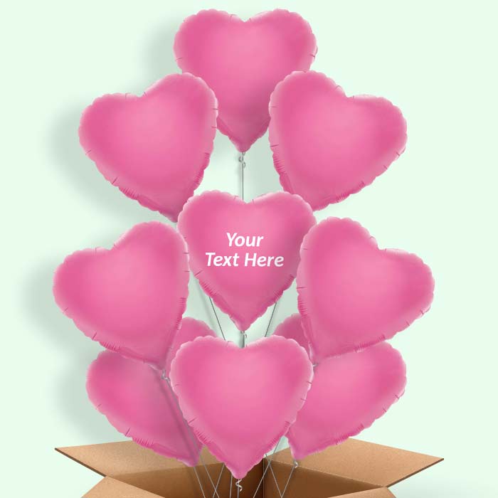 Personalised Heart Helium Balloons in a Box - Baby Pink - 9 Balloon | Party Save Smile