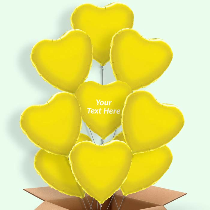 Personalised Heart Helium Balloons in a Box - Yellow - 9 Balloon | Party Save Smile