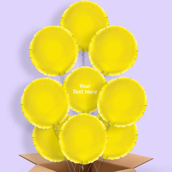 Personalised Helium Balloons in a Box - Yellow Circle - 9 Balloon | Party Save Smile