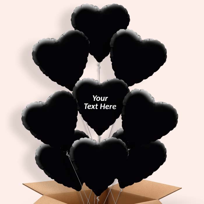 Personalised Black Heart Helium Balloons in a Box - 9 Balloon | Party Save Smile