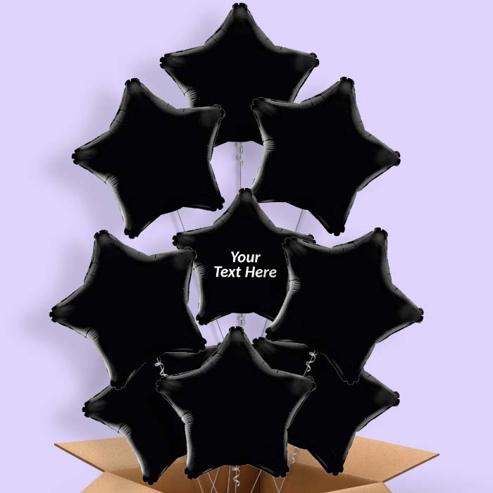 Personalised Black Star Helium Balloons in a Box - 9 Balloon | Party Save Smile