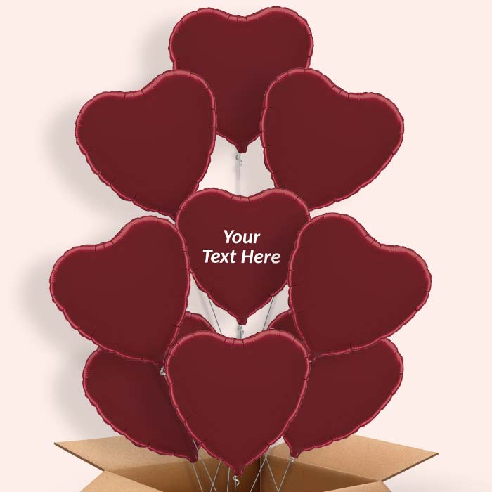 Personalised Heart Helium Balloons in a Box - Burgundy - 9 Balloon | Party Save Smile