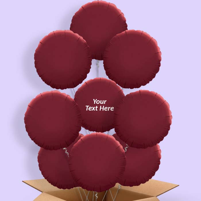 Personalised Helium Balloons in a Box - Burgundy Circle - 9 Balloon | Party Save Smile