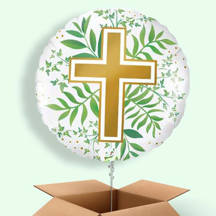 Communion Religious Cross Helium Balloon in a Box - 1 Balloon | Party Save Smile
