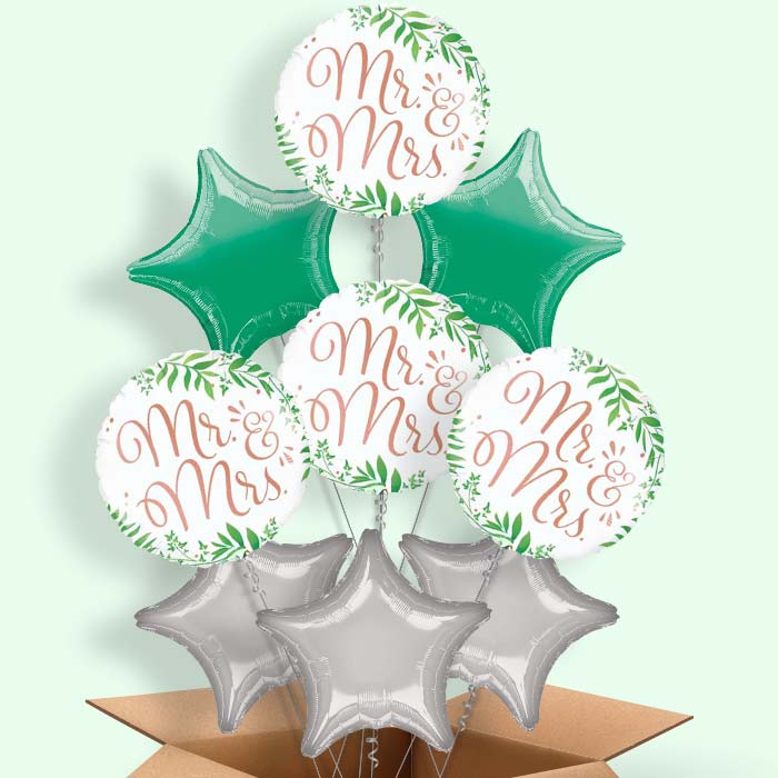 Rose Gold Mr and Mrs Helium Balloons in a Box - 9 Balloon | Party Save Smile