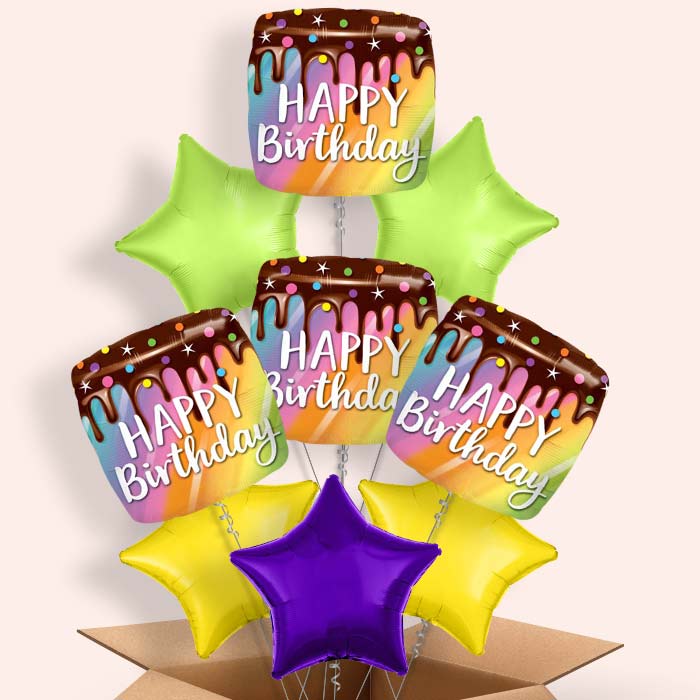 Happy Birthday Cake Helium Balloons in a Box - 9 Balloon | Party Save Smile