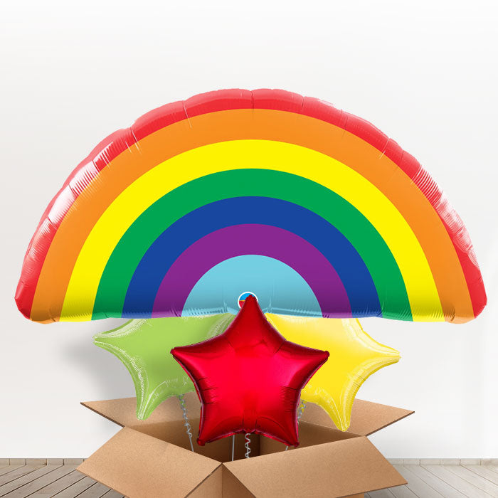 Giant Rainbow Helium Balloons in a Box Gift - With 3 Plain Balloons | Party Save Smile