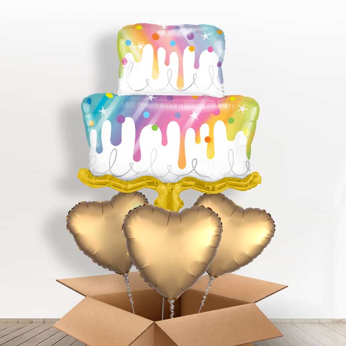 Giant Cake Helium Balloons in a Box - With 3 Plain Balloons | Party Save Smile