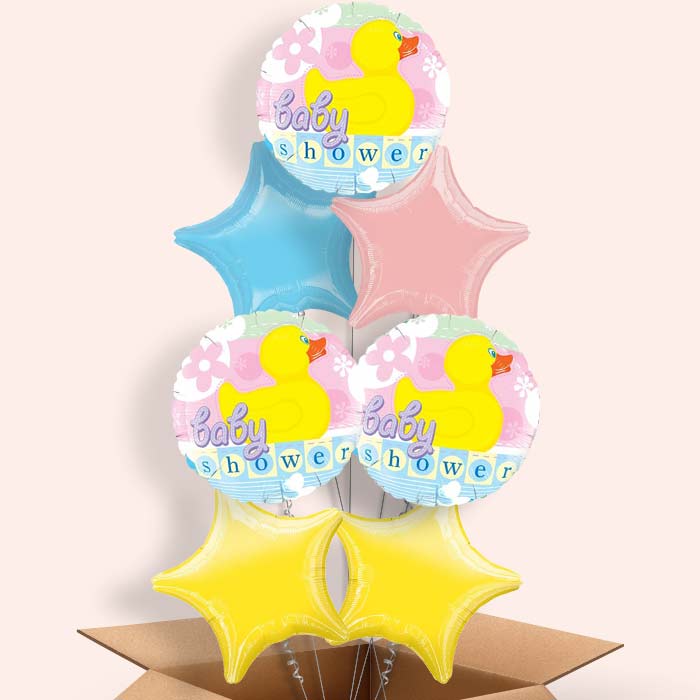 Neutral Baby Shower Helium Balloons in a Box (Duck) - 7 Balloon | Party Save Smile
