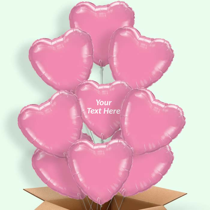 Personalised Heart Helium Balloons in a Box - Rose Pink - 9 Balloon | Party Save Smile