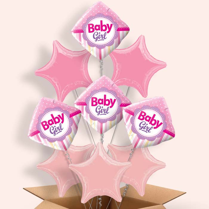 Baby Girl Diamond Helium Balloons Delivered - 9 Balloon | Party Save Smile