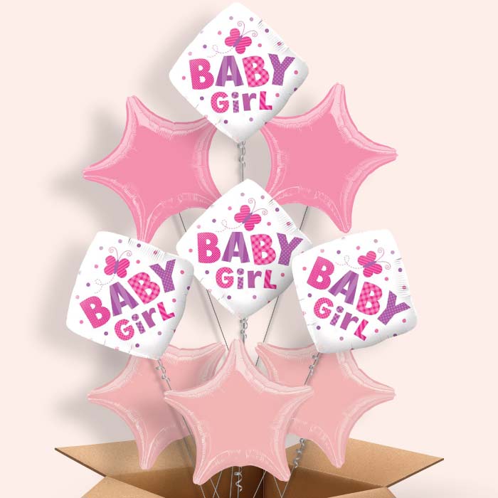 Welcome Baby Girl Helium Balloons in a Box (Butterfly) - 9 Balloon | Party Save Smile